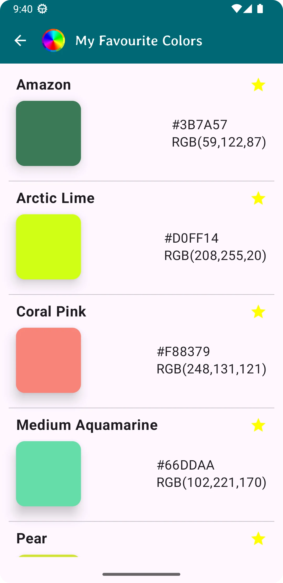 Color Chart screenshot